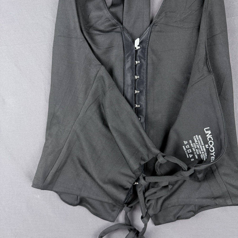 NWT UNCOOYEE Black Satin Deep V Halter Camisole Top M Lace-Up Sleeveless - Picture 7 of 8